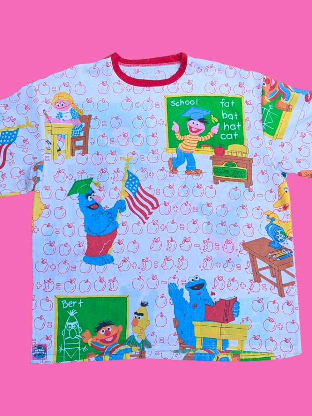 Handmade, Upcycled Sesame Street Bedsheet T-Shirt Oversized L-XL, Fitted 2XL